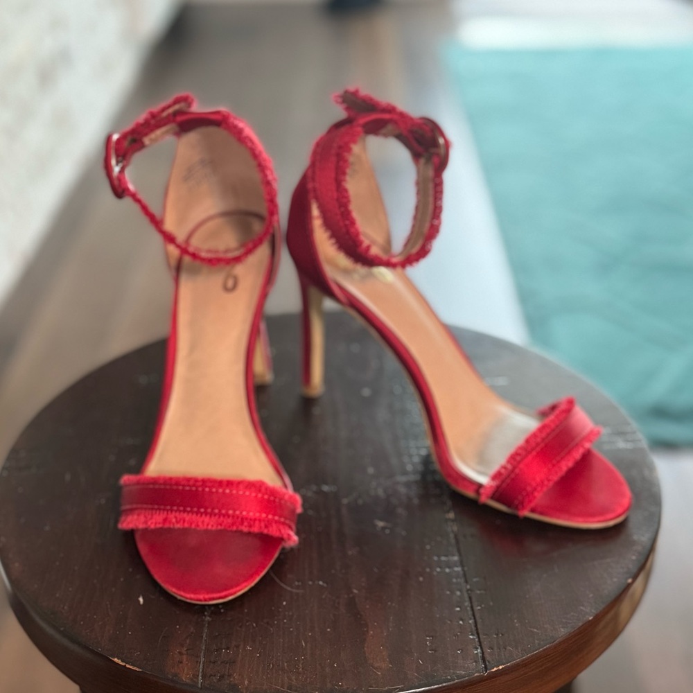 Red Satin Ankle Strap Heels